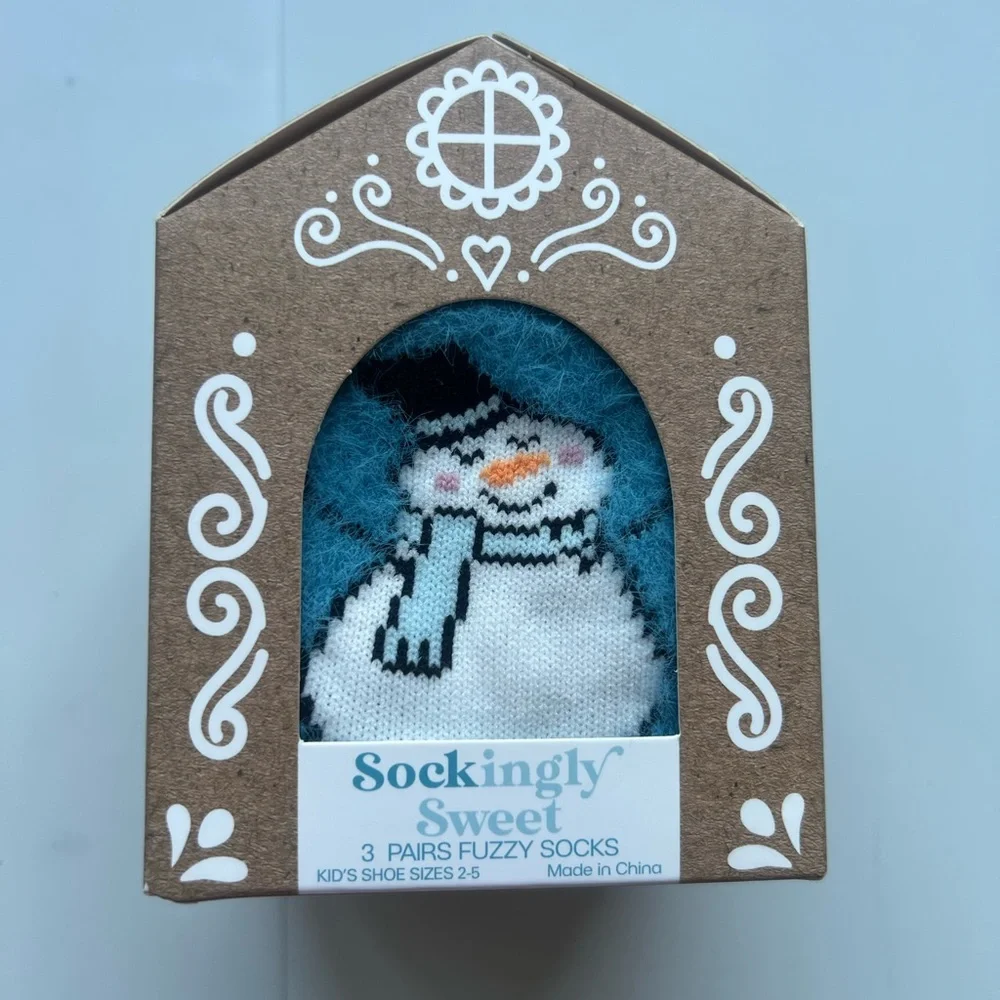 Kid's Snowman & Snowflakes Christmas 3pk Cozy Crew Socks with Grippers